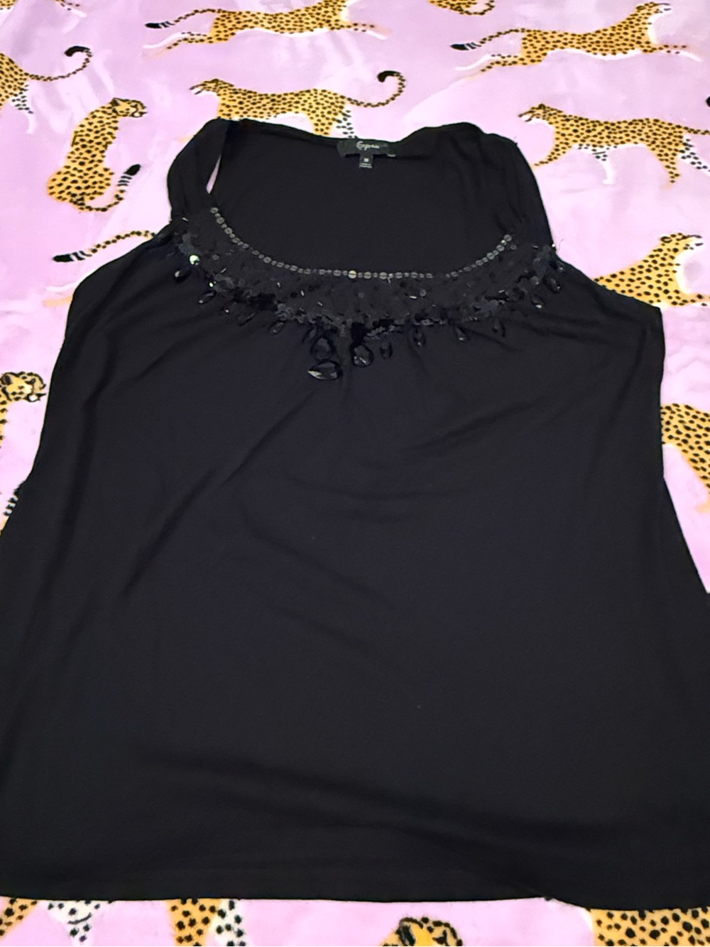 Vintage Express Black Embellished Scoop Neck Beaded Tank top